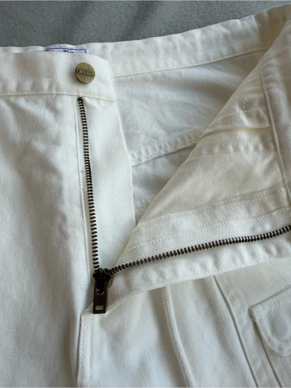 Chez Rien Wide Fatigue Pants In Bone Men Sz XL Loose Fit Draw Cord Waist Canvas